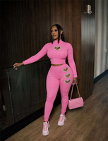 Ensemble coordonné en tricot côtelé pour femmes, haut court à manches longues avec leggings taille haute, tendance Y2K, streetwear, tenue de soirée, vêtements de détente assortis