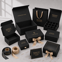 Boîte cadeau rigide noire pliable avec impression de monogramme personnalisée de luxe pour vêtements, t-shirts, sweats à capuche, chaussures, chemises, sacs à main