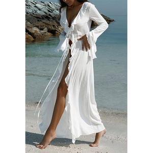 ชุดใส่เดินชายหาดแบบผูกเชือกชุดใส่เดินชายหาดคอวีชุดเดรสใส่ไปชายหาดวันหยุดฤดูร้อนหรูหราสวยงามสีสดใส - Product Image 5