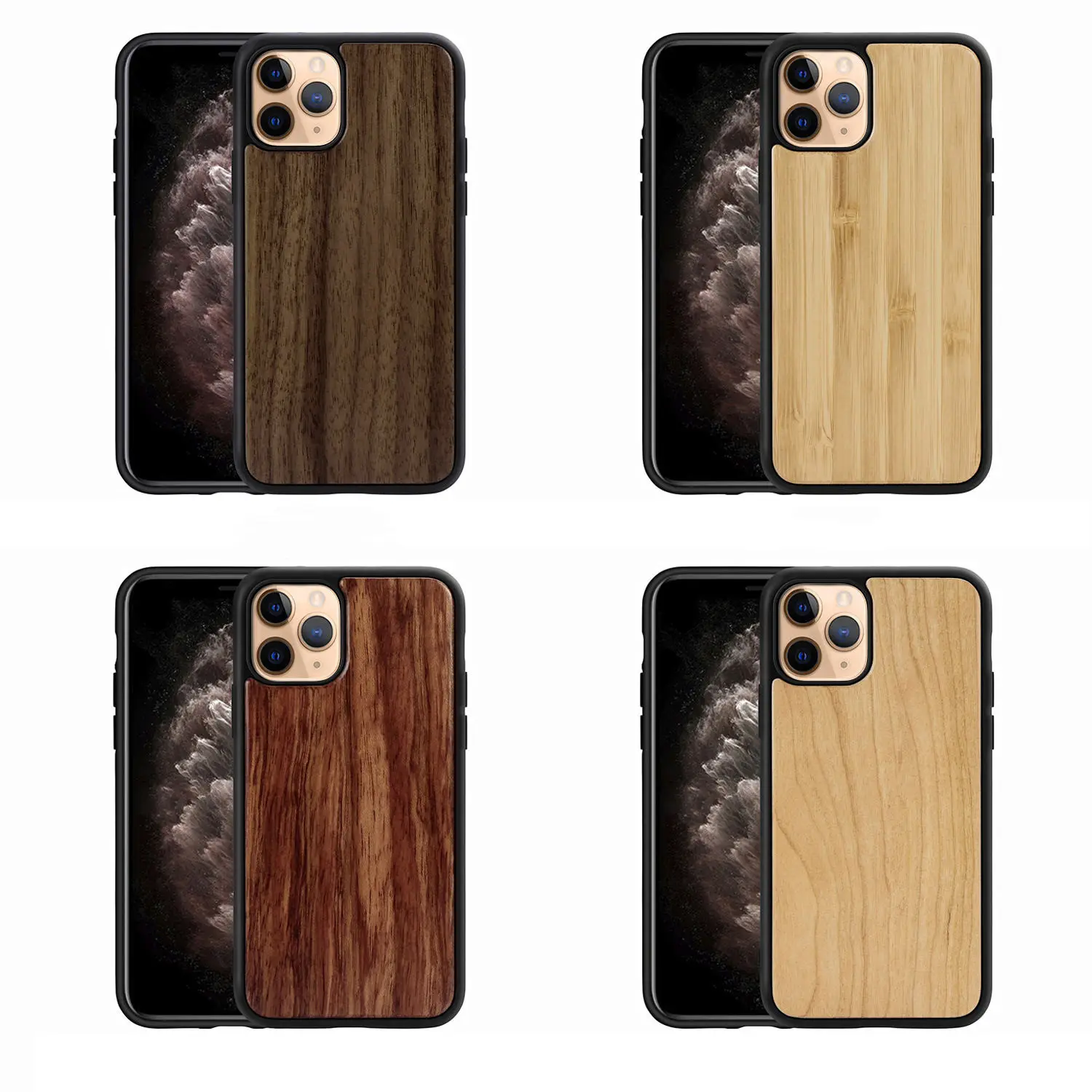 Eco Solid Wood Flexible TPU Shockproof Wood Mobile Phone Case for iPhone 14Promax 13 mini 12 11 Promax Xs