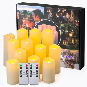 无焰闪烁的发光二极管蜡烛象牙真蜡柱，带远程电池，用于圣诞装饰