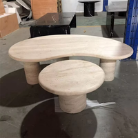 Vente directe d'usine : Ensemble de tables basses gigognes en marbre avec dessus en forme de nuage irrégulier, meubles de salon en travertin