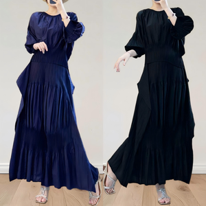 Ensemble de vêtements décontractés modestes en deux pièces, taille unique, haut <span class=keywords><strong>et</strong></span> jupe plissés pour femmes, grande taille, couleur unie, printemps-été, design tendance - Product Image 2