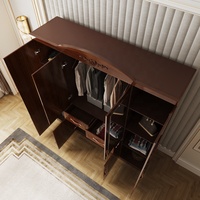 Armoire à 4 portes personnalisées, grande chambre à coucher, design, armoire, tissu, meubles de chambre à coucher, ensemble 2 m, armoires en bois marron