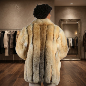Blouson Bomber d'Hiver Épais et Imperméable Grande Taille Personnalisé pour Homme avec Col en Fourrure Rayé en Velours de Renard Doré Naturel - Product Image 3