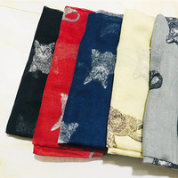 Printemps mode chat imprime crème solaire écharpe femmes coton écharpe châle musulman hijab écharpe