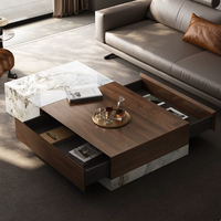 Table basse rectangulaire en bois massif et pierre vitrifiée au design moderne et luxueux BTCT027 avec tiroirs pour le salon