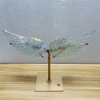Vente en gros Aura clair Quartz cristal aile sculpture plaqué pierre de guérison ailes d'ange avec support pour artisanat décoratif