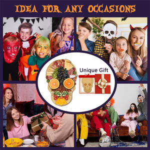 Grand plateau à fromages moderne en bambou, bloc de coupe décoré d'un crâne fantôme pour Halloween à usage charcuterie - Product Image 5