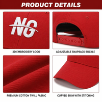 Gorra de Béisbol de Sarga Roja de Lujo con Logotipo Personalizado, 6 Paneles, Algodón, Letras Bordadas, Perfil Bajo, Unisex, Ajustable, Hebilla Plateada de Cobre