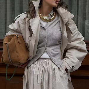 Tùy Chỉnh Sang Trọng Của Phụ Nữ Mùa Thu Phong Cách Giữa Chiều Dài Rãnh Áo Khoác Lỏng Lẻo Giản Dị Áo Gió Cape Áo Khoác Thời Trang Parka - Product Image 3