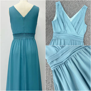 महिला शिफॉन मैक्सी पोशाक महिलाओं और गर्दन आस्तीन वाली दुल्हन महिला कपड़ों के लिए लोचदार कमर की पोशाक - Product Image 4