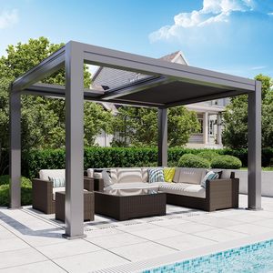 Pergola rétractable électrique 10x13, pergola motorisée à lames orientables en aluminium, 2 lames réglables indépendantes - Product Image 5