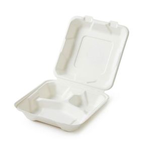 Boîte à lunch biodégradable en pulpe de bagasse de canne à sucre Easy Green Wholesale 3-com Clamshell - Product Image 1