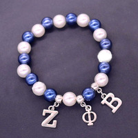 Blanc Bleu Perle Sororité Zeta Phi Beta Charms Mode Femmes Bracelet Élastique avec Étiquette ZOB pour Cadeau Principalement en Alliage