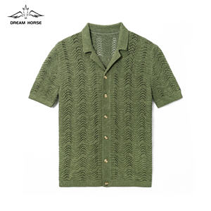 AiNear Großhandel Custom Logo Design Oem & Odm Kurzarm Polo Kragen Hand gefertigte Herren Baumwolle gestrickt Häkel Cardigans Pullover - Product Image 1