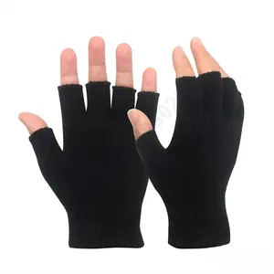 Gants en tricot d'hiver demi-doigt hommes femmes chaud doux haut tricoté mitaines sans doigts gants