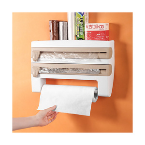 4-in-1 Wall-Mounted Eco-Friendly Cling Film Cutter &amp; <strong>Storage</strong> Rack for <strong>Paper</strong> Towels Plastic <strong>Wrap</strong> Foil-Kitchen Tool - Product Image 1