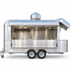 Camion de restauration mobile de style rétro en aluminium, remorque à double essieu avec fenêtre de service de préparation de cuisine - Product Image 1