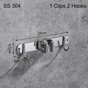 Organisateur <span class=keywords><strong>mural</strong></span> en acier inoxydable à un niveau avec plusieurs crochets, sans perçage, porte-balai et porte-outils pour salle de bain, salon - Product Image 6