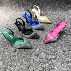 Zapatos elegantes de tacón alto para fiesta para mujer, zapatos de mujer con punta de diamante y punta estrecha