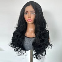 Wig Serat Sintetis Premium Futura Fibra HD 13*4 Lace Front Free Part Panjang Keriting Hitam Bergelombang Matte Tahan Panas