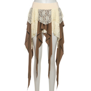 Viviblook Z312SK Nouvelle jupe irrégulière Y2K décontractée pour femme, style streetwear, avec empiècements de rubans et taille haute contrastante - Product Image 2