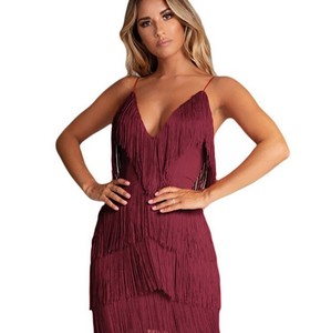 New Sexy Fashion Tassel Spliced Open Back <strong>Dress</strong> Deep V-neck <strong>Dress</strong> - Product Image 5