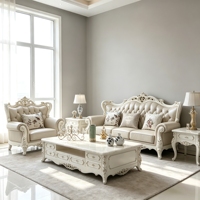 Ensemble de canapés Chesterfield en cuir sculpté en bois massif de style classique européen, meubles de luxe pour salon de villa