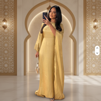 Abaya de Luxe en Laine et Satin pour Femme, Modèle Eid 2026, Manches Chauve-Souris, Col Rond, Longueur Ras du Sol, Motif Floral Traditionnel, Fourniture ODM