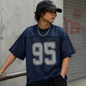 Camiseta de malla holgada para hombre con estampado numérico, manga corta, estilo urbano, informal, con gráfico, para verano - Product Image 1