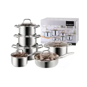 Conjunto De Panelas Antiaderente Doméstico Barato De Fábrica Panela De Indução De Gás Conjuntos De Utensílios De Cozinha De Aço Inoxidável