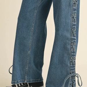 กางเกงยีนส์เอวสูงทรงขากว้าง ทรงสวย สีพื้น สไตล์สตรีทแวร์ ผ้าฝ้ายเดนิม สำหรับผู้หญิง - Product Image 4