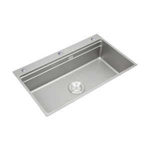 Évier de cuisine double niveau en acier inoxydable SUS304, finition grain de riz et nano-argent, 860x500mm, cuve unique, avec robinet 801 inclus - Product Image 1