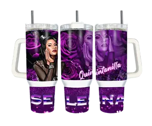 2024มาถึงใหม่ล่าสุดที่กําหนดเองSelena Quintanilla Como La Flor Glitter 40ออนซ์ฉนวนถ้วยแก้วที่มีโลโก้จับและฝาปิด