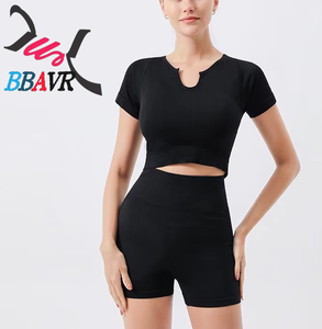 Conjuntos Deportivos para Mujer, 2 Piezas, Shorts de Cintura Alta con Textura Acanalada, Conjuntos de Yoga para Mujer, Verano - Product Image 4
