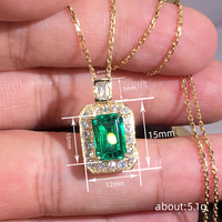 Kadınlar için Zümrüt Kesim CZ Halo Kolye, 4mm, Altın Kaplama Pirinç, Gösterişli Saray Stili, Altın