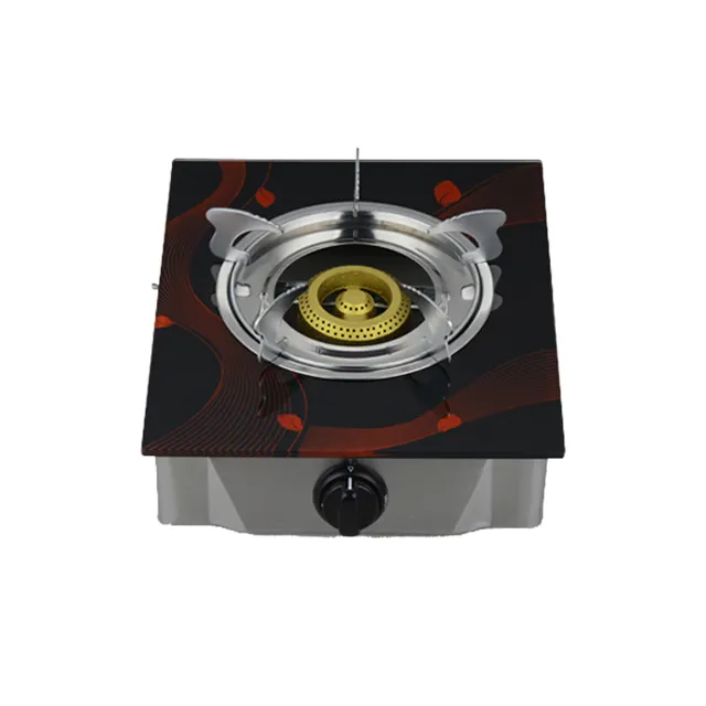 New design colorful painting tempered glass countertop panel stainless steel body cast iron single burner gas stove