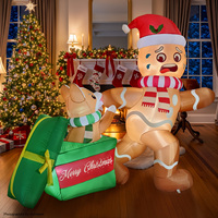 Décorations gonflables de Noël amusantes pour l'extérieur, homme en pain d'épices de 1,80 m poursuivi par un chien Corgi avec LED intégrées, géant à gonfler pour la cour