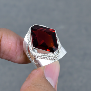 แหวนควอตซ์โกเมนธรรมชาติสไตล์คลาสสิกทำจากทองเหลืองชุบเงิน925เครื่องประดับสำหรับงานแต่งงานและงานเลี้ยงสำหรับงานหมั้น - Product Image 1