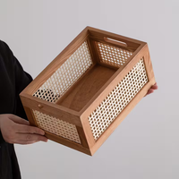 Boîte de rangement en bois de pin en vente chaude, panier de rangement en bois de rotin vintage, organisateur de livres tissé à la main en bois