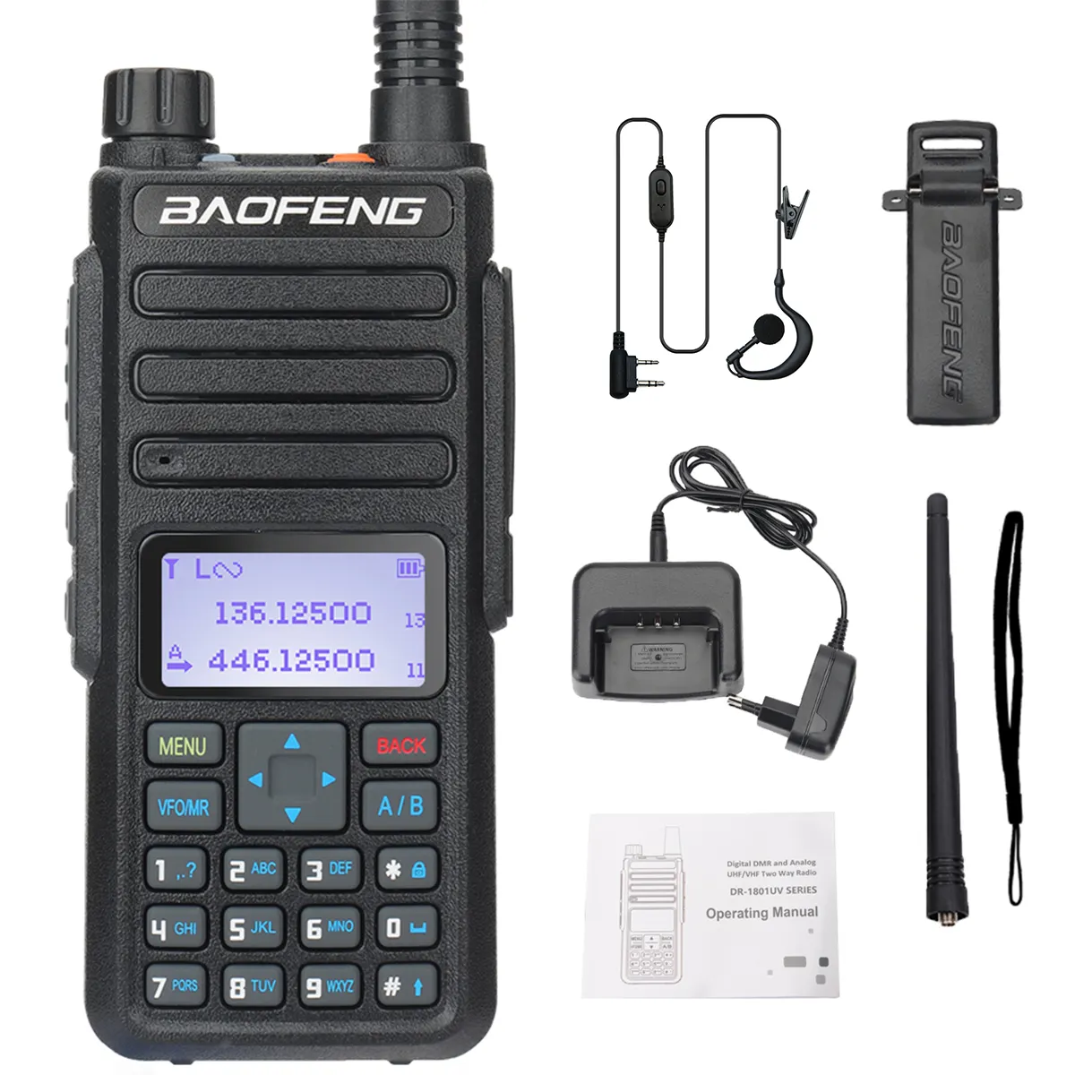 Baofeng-walkie-talkie DMR DR-1801, doble ranura de tiempo, nivel 1 y 2, Radio Digital/analógica, VHF, UHF, banda Dual, actualización de DM-1801 de DM-1701