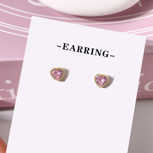 Cute Small Jewelry Pink Stone Zircon Cz Heart <b>Stud</b> <b>Earrings</b> for Girl and Women - Product Image 3