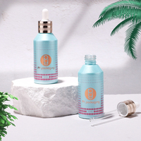 Flacon compte-gouttes en verre à épaule inclinée pour sérum et huile essentielle, avec bouchon compte-gouttes en aluminium or rose, emballage cosmétique en verre