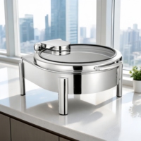 Chauffe-plat de buffet 6L en acier inoxydable 304 avec couvercle en verre à fermeture lente hydraulique, chauffage à l'alcool, plage de température 85-100°C pour hôtel