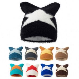 Gorros de Piel Sintética Suave al por Mayor con Orejas de Gato, Cálidos, de Jacquard, Tejidos, Unisex, para Otoño, Invierno, Playa, Calle, Estilo Y2K - Product Image 2