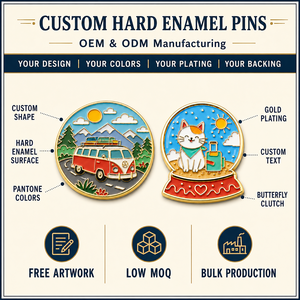 Set de pines de esmalte duro personalizados con diseño de globo de nieve de gato y furgoneta camper, chapados en oro, de aleación de zinc, circulares, de metal - Product Image 4