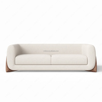 Canapé de salon FERLY en tissu lin de luxe moderne avec pieds en bois massif beige crème, plusieurs options de couleurs personnalisables