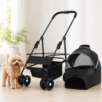 Poussette pliable et imperméable pour animaux de compagnie avec sac de transport détachable, 4 roues pivotantes à 360°, pliage à une main, compatible avec les sièges auto