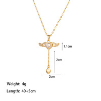 Collier pendentif élégant en acier inoxydable avec zircon, ailes d'ange, ailes volantes, cœur d'amour, pompon, vente en gros